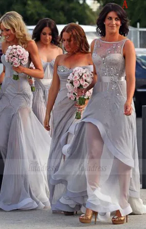 Grey Bridesmaid Gown,Gray Prom Dresses,Chiffon Prom Gown,Simple Bridesmaid Dress