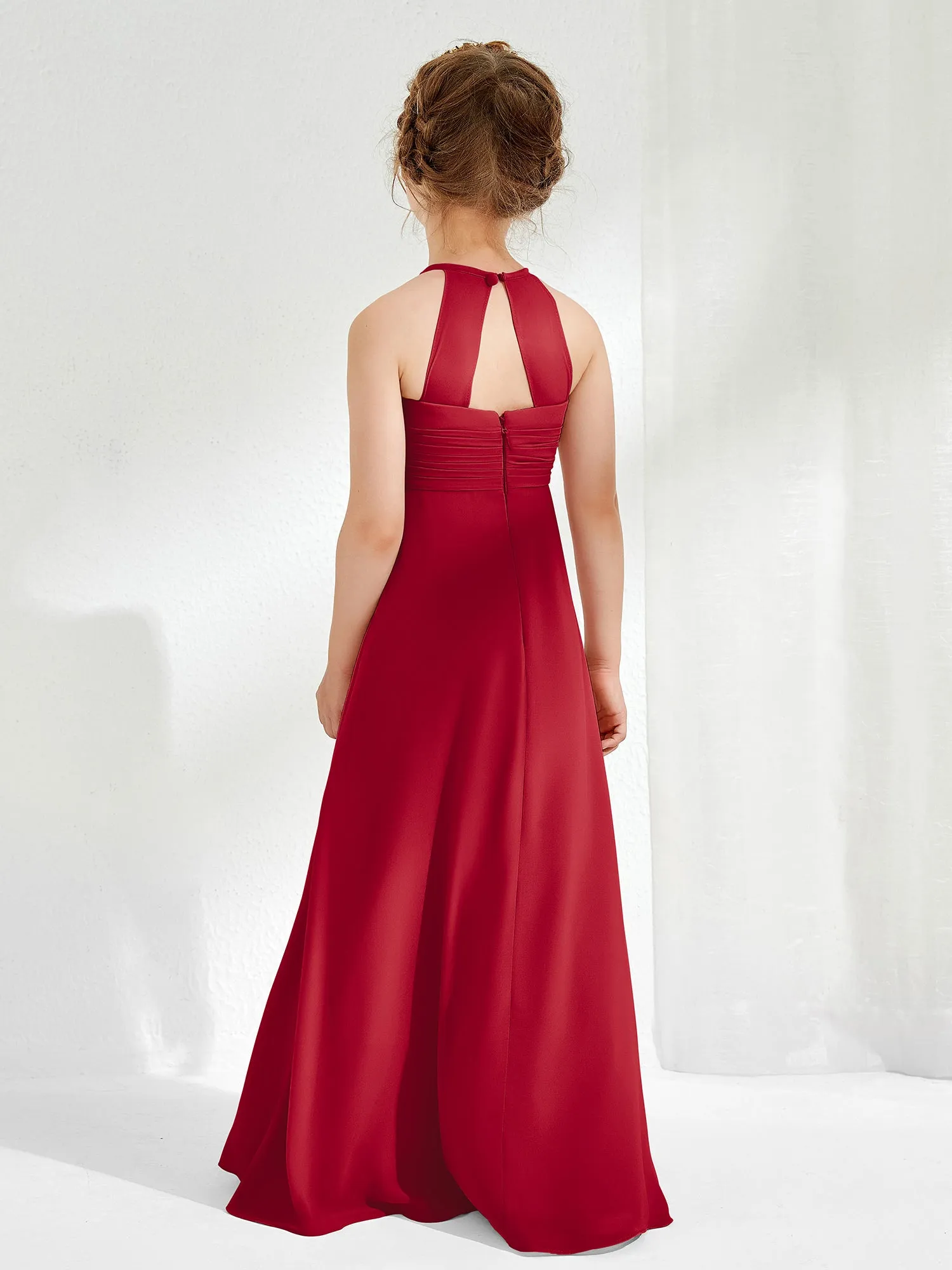 Halter Chiffon Junior Bridesmaid Dresses Burgundy