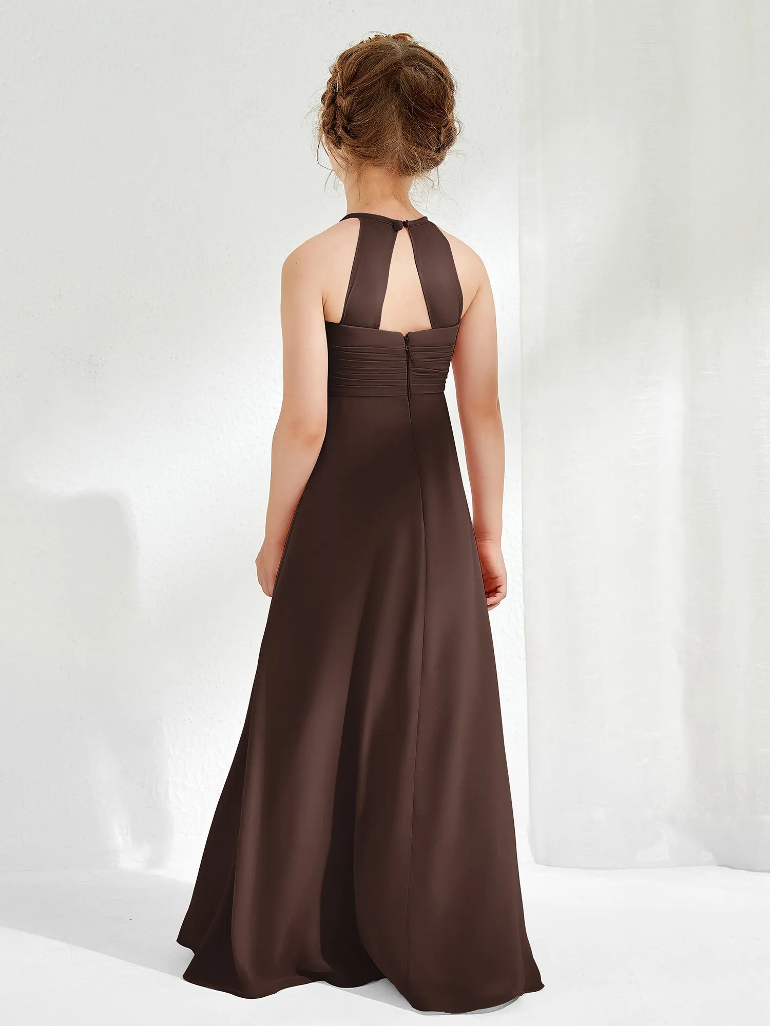 Halter Chiffon Junior Bridesmaid Dresses Chocolate