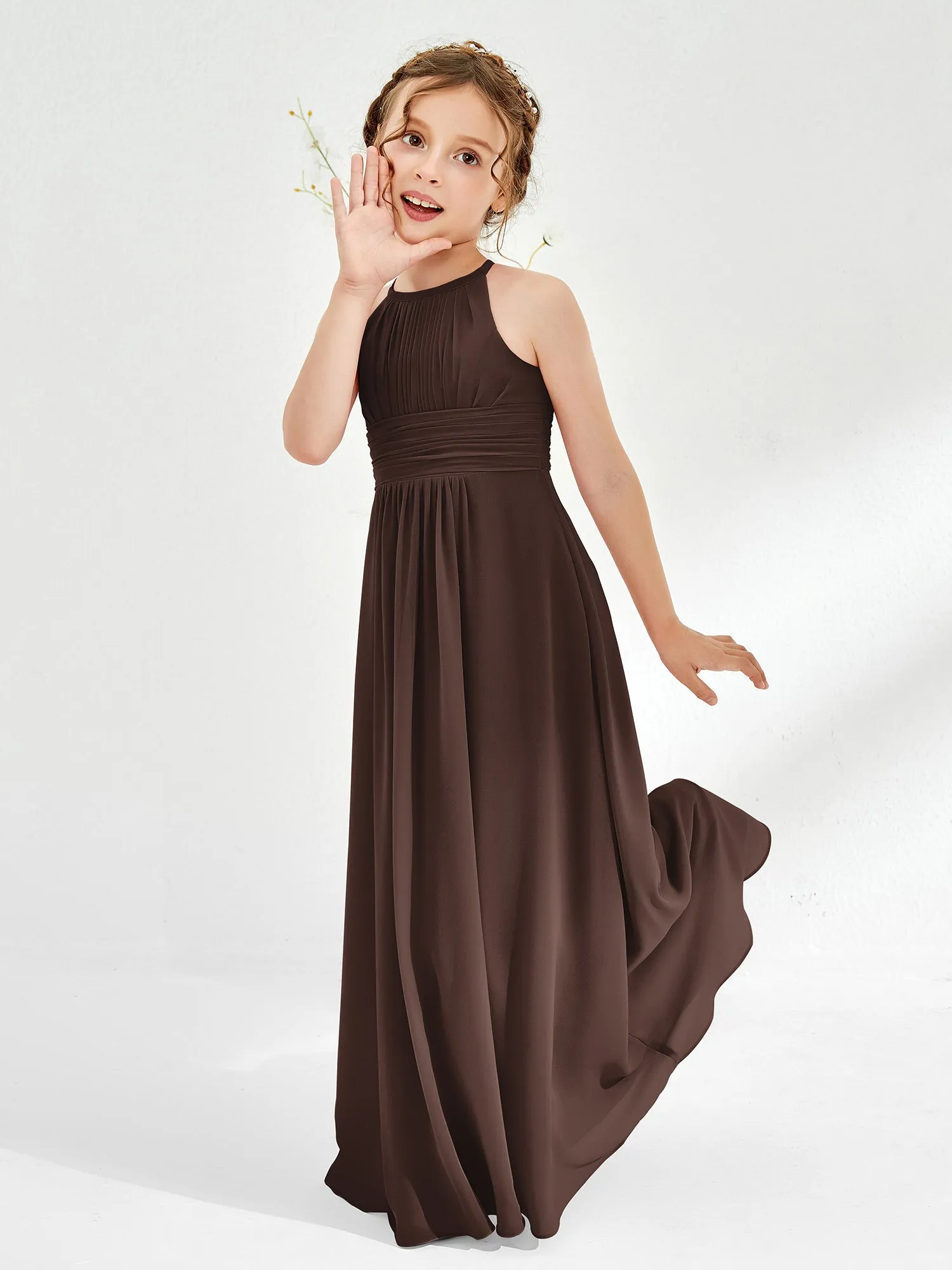 Halter Chiffon Junior Bridesmaid Dresses Chocolate