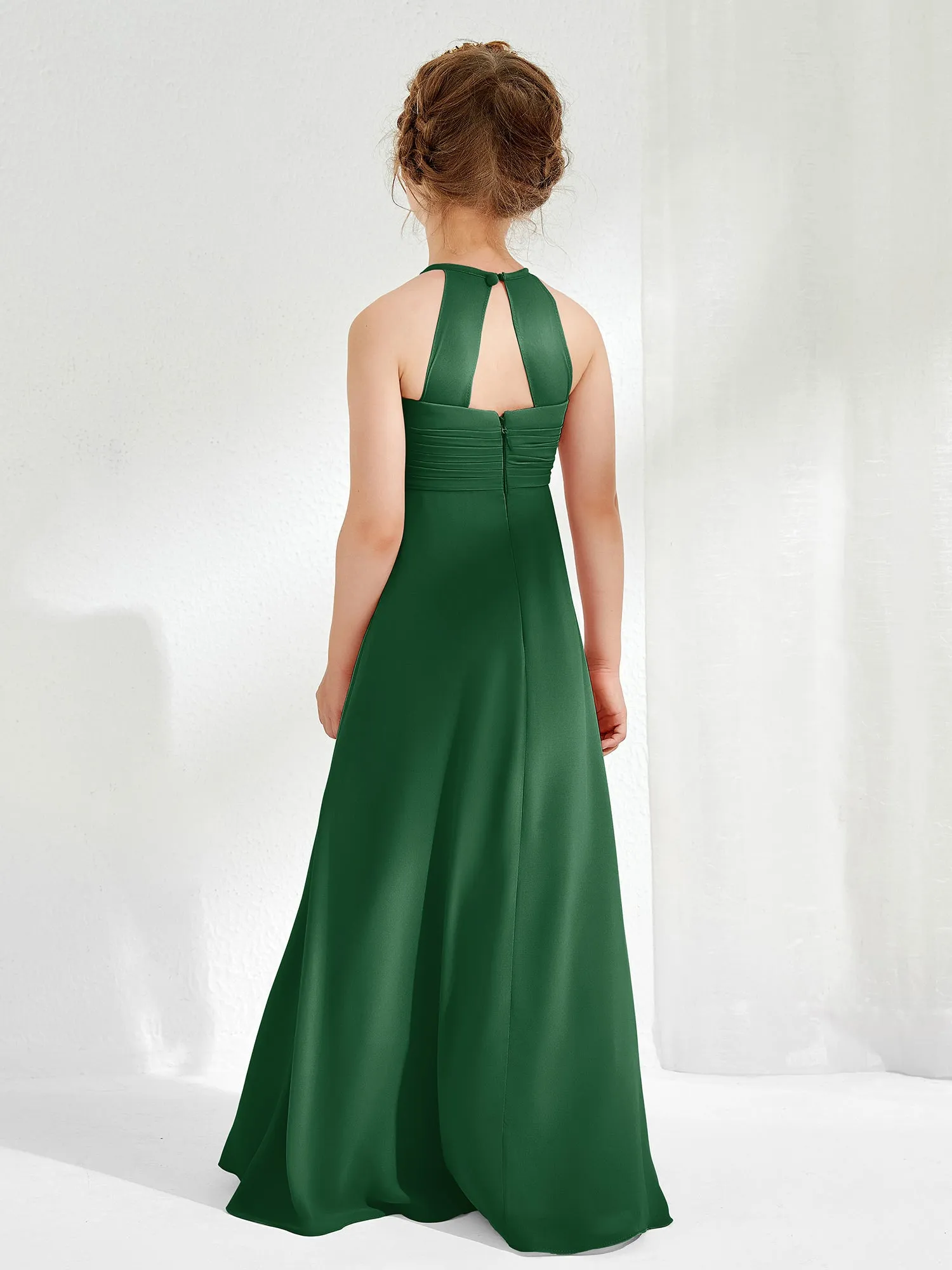 Halter Chiffon Junior Bridesmaid Dresses Dark Green