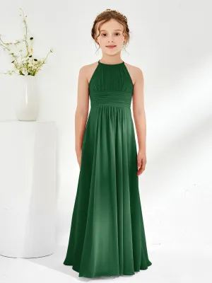 Halter Chiffon Junior Bridesmaid Dresses Dark Green