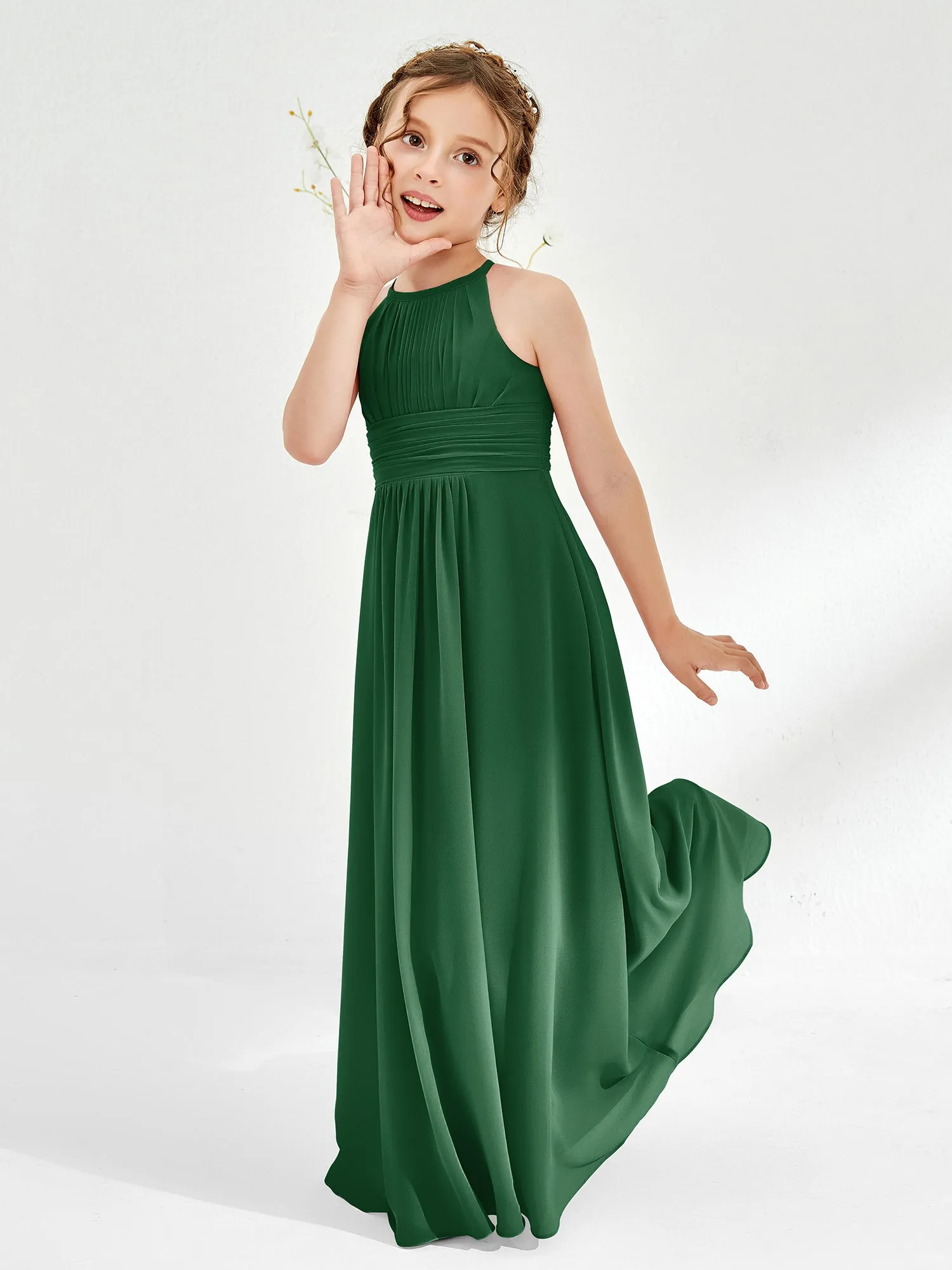 Halter Chiffon Junior Bridesmaid Dresses Dark Green