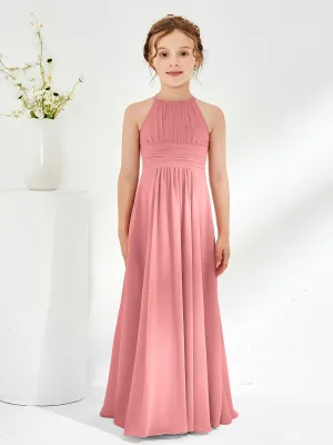 Halter Chiffon Junior Bridesmaid Dresses Flamingo