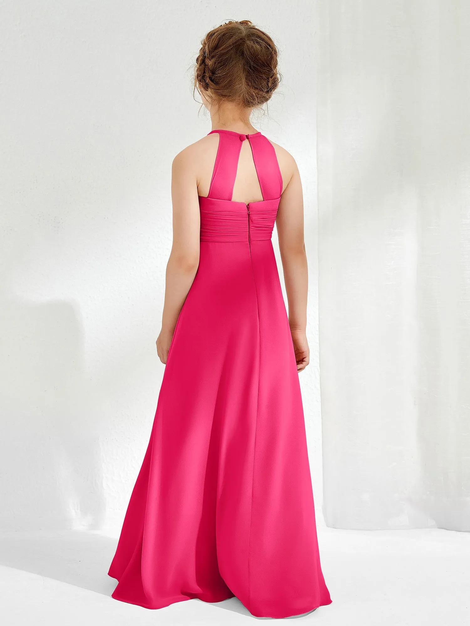 Halter Chiffon Junior Bridesmaid Dresses Fuchsia