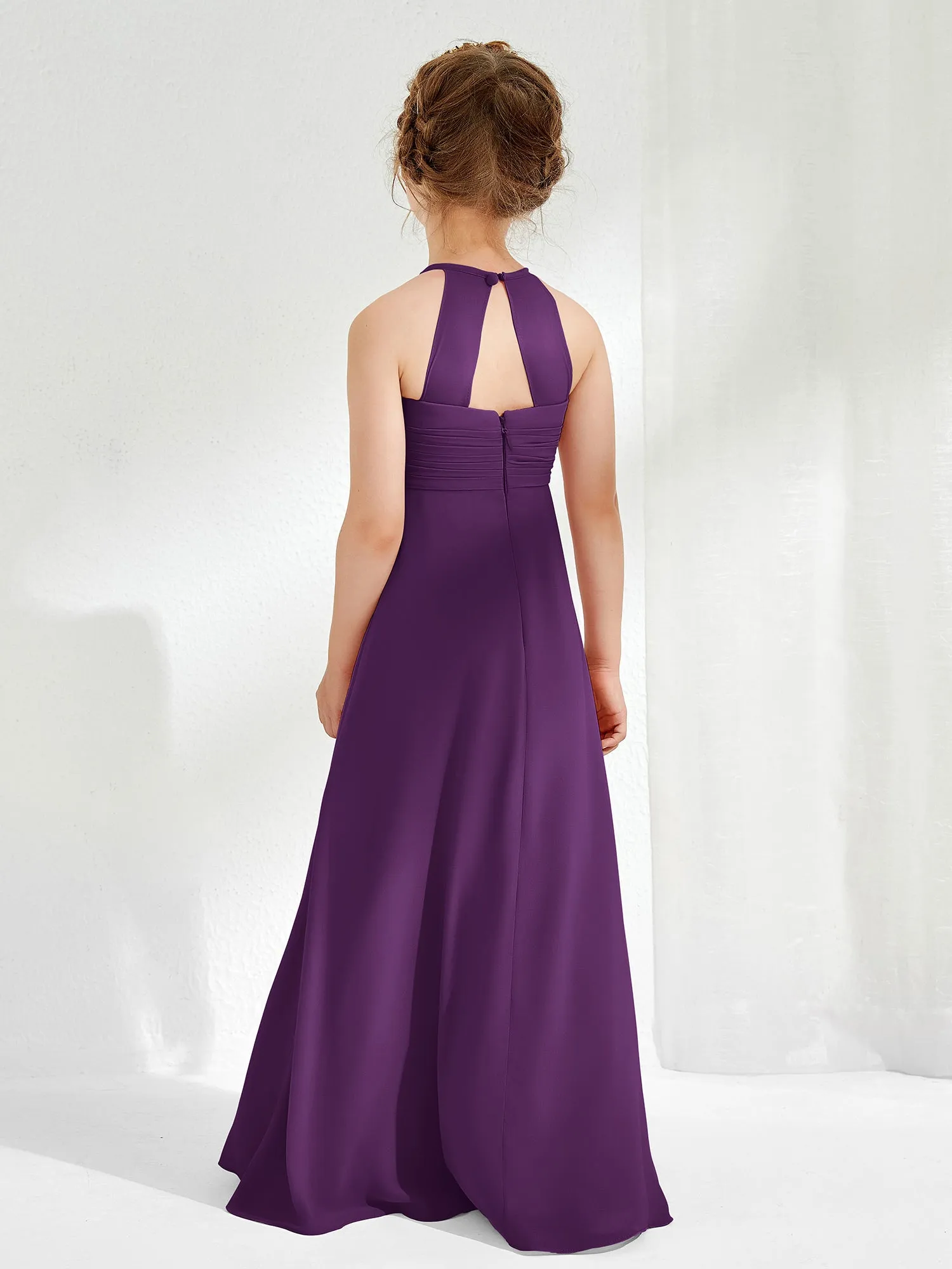 Halter Chiffon Junior Bridesmaid Dresses Grape