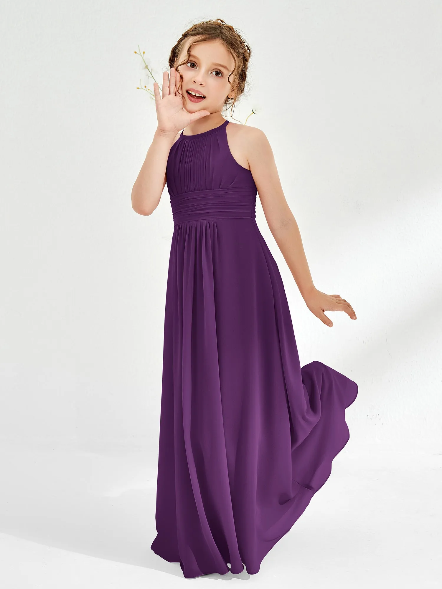 Halter Chiffon Junior Bridesmaid Dresses Grape