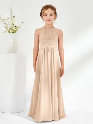 Halter Chiffon Junior Bridesmaid Dresses Peach