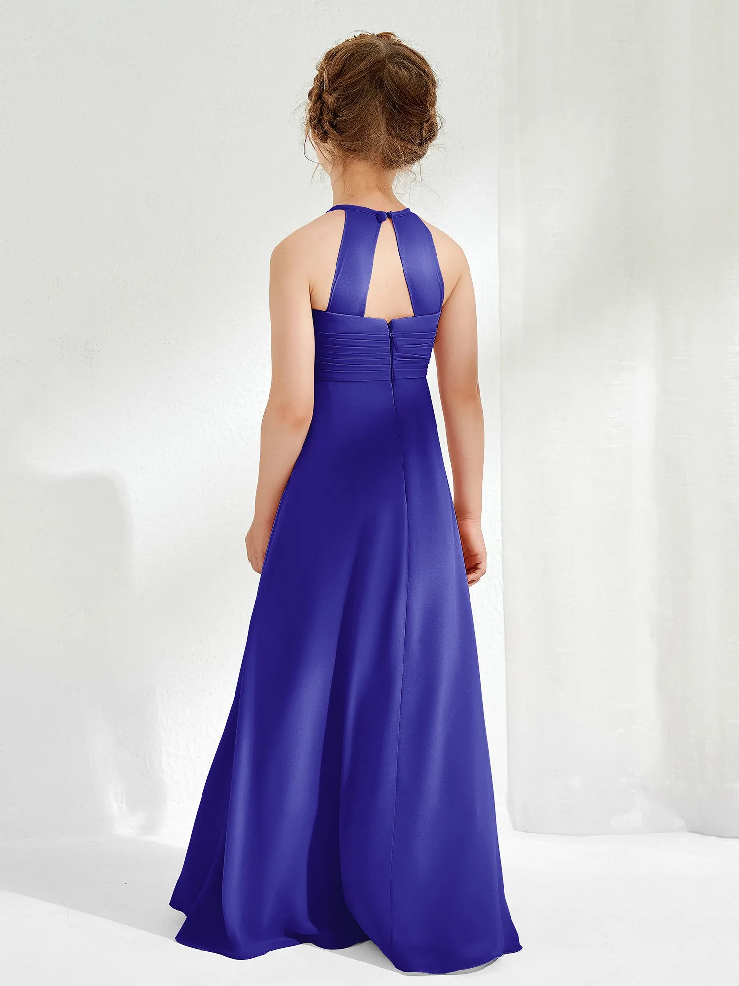 Halter Chiffon Junior Bridesmaid Dresses Royal Blue