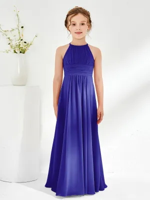 Halter Chiffon Junior Bridesmaid Dresses Royal Blue