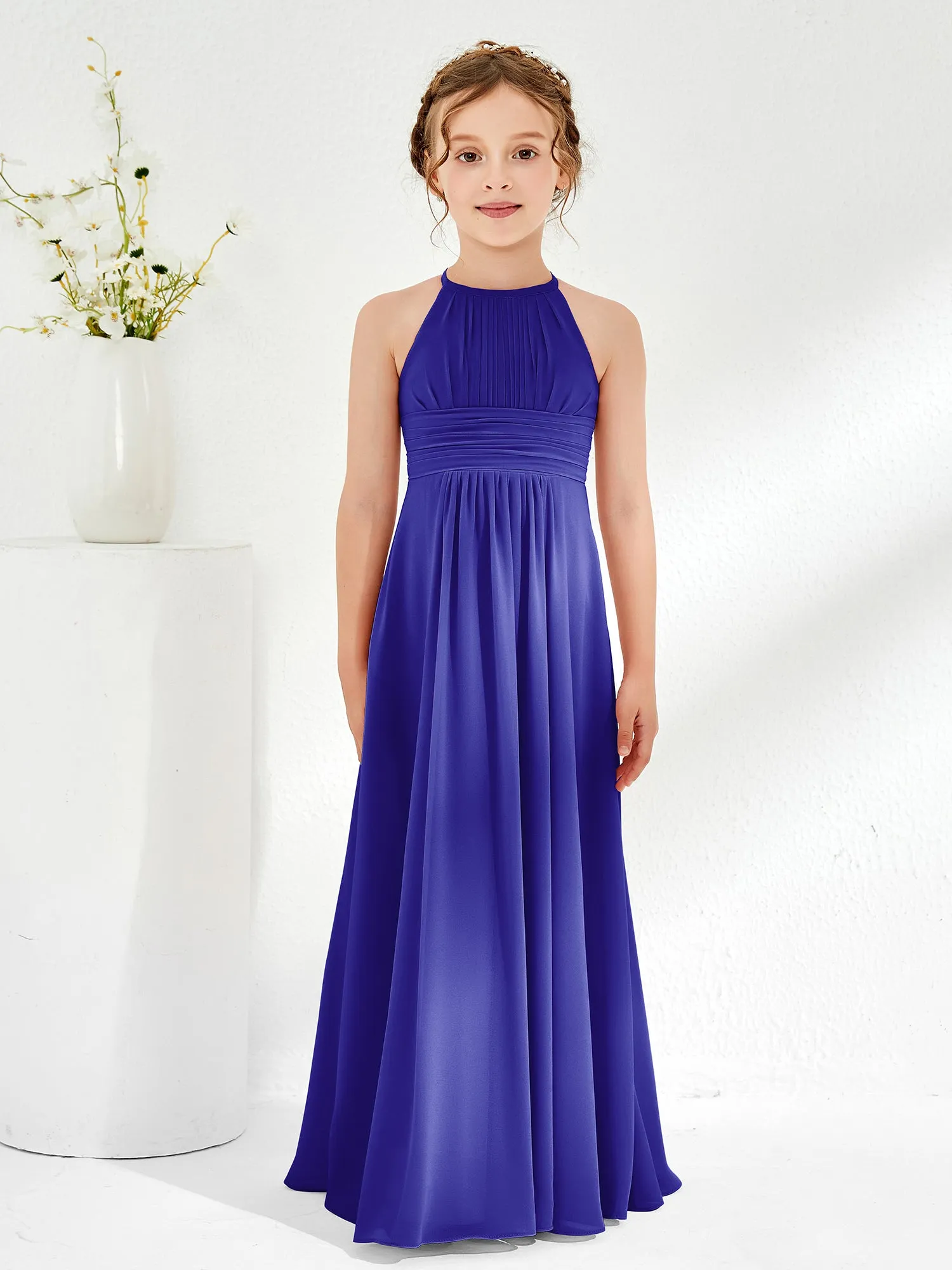 Halter Chiffon Junior Bridesmaid Dresses Royal Blue