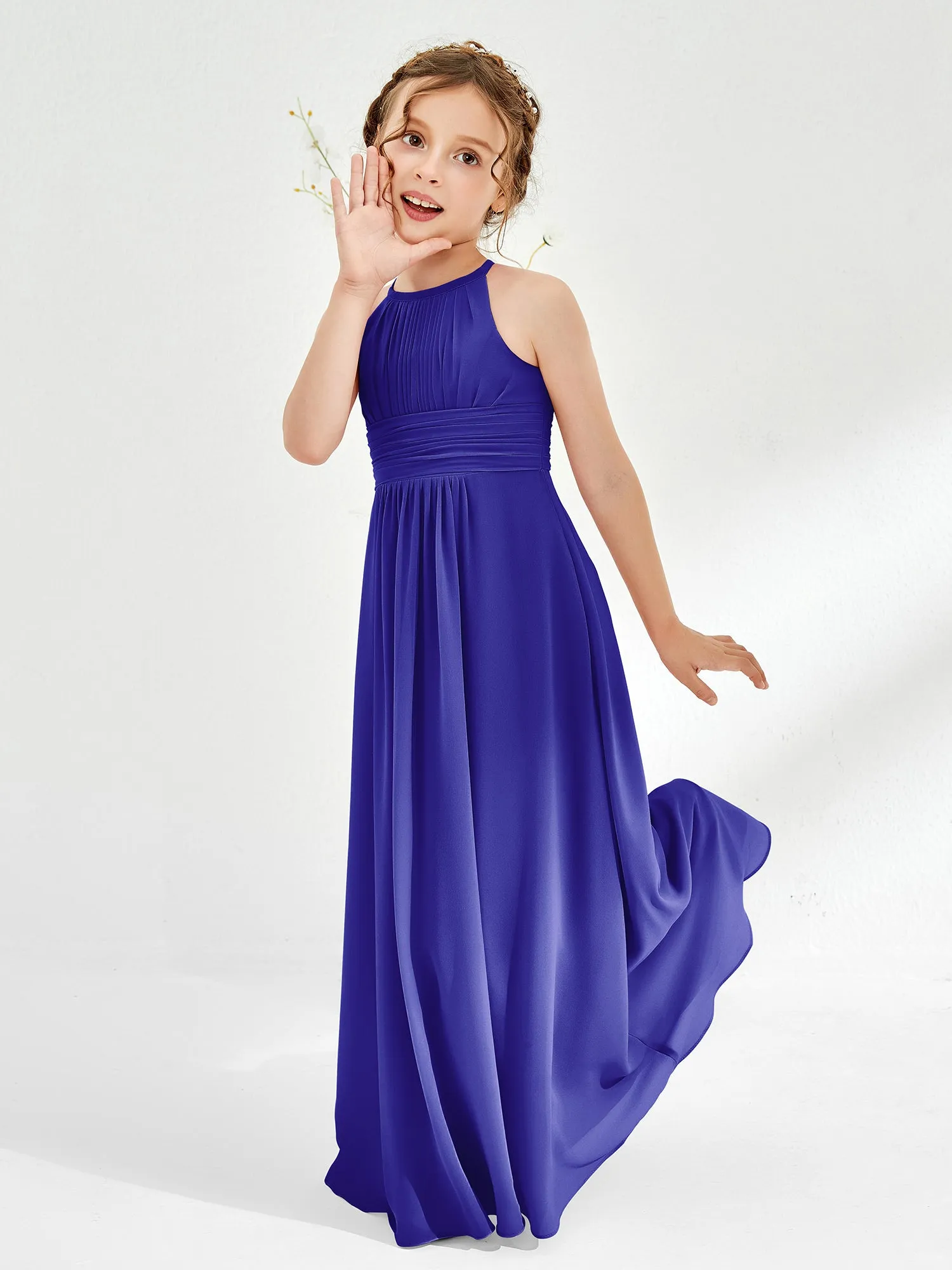 Halter Chiffon Junior Bridesmaid Dresses Royal Blue