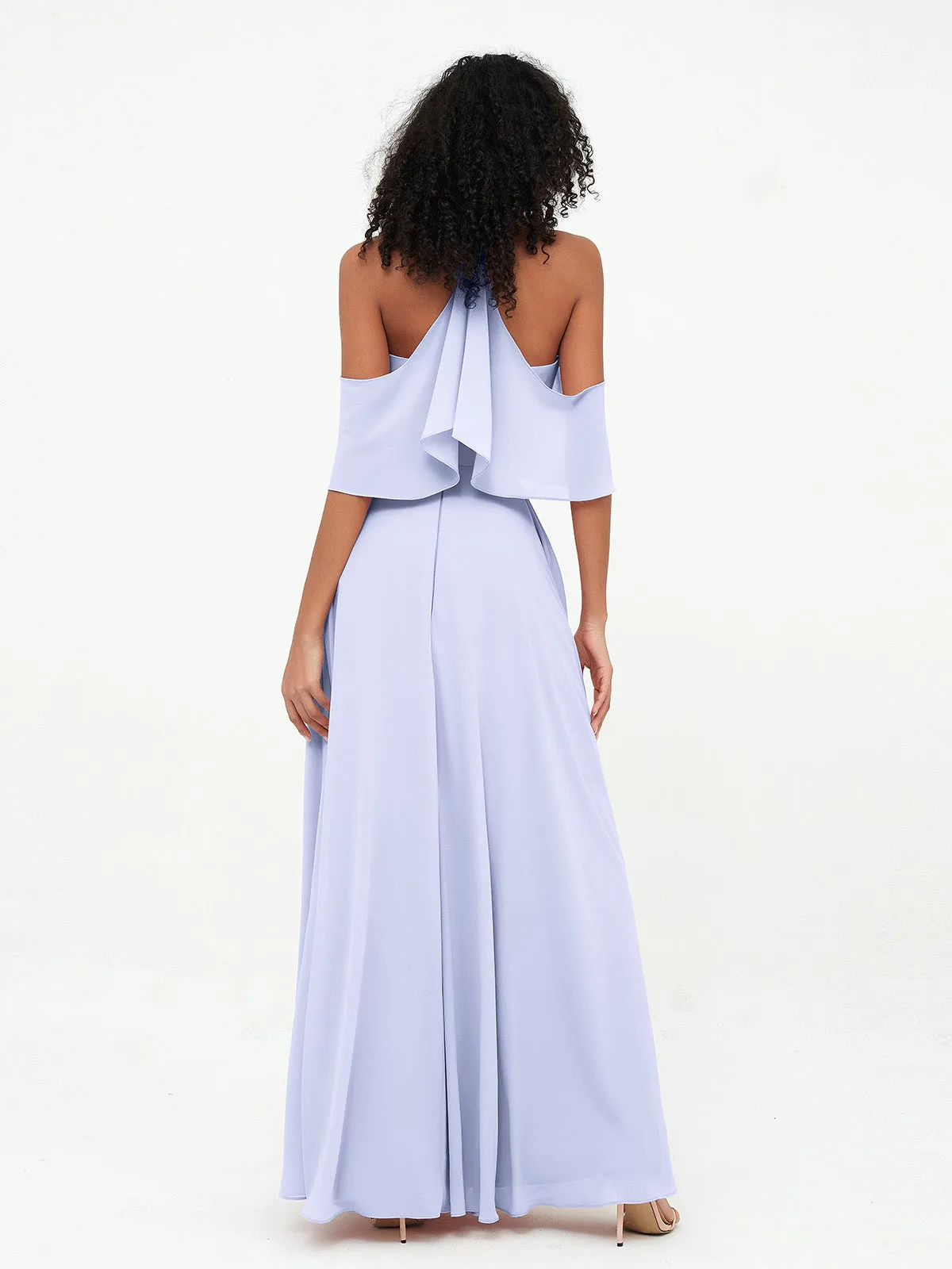 Halter Off the Shoulder Max Dresses with Pockets-Lavender Plus Size