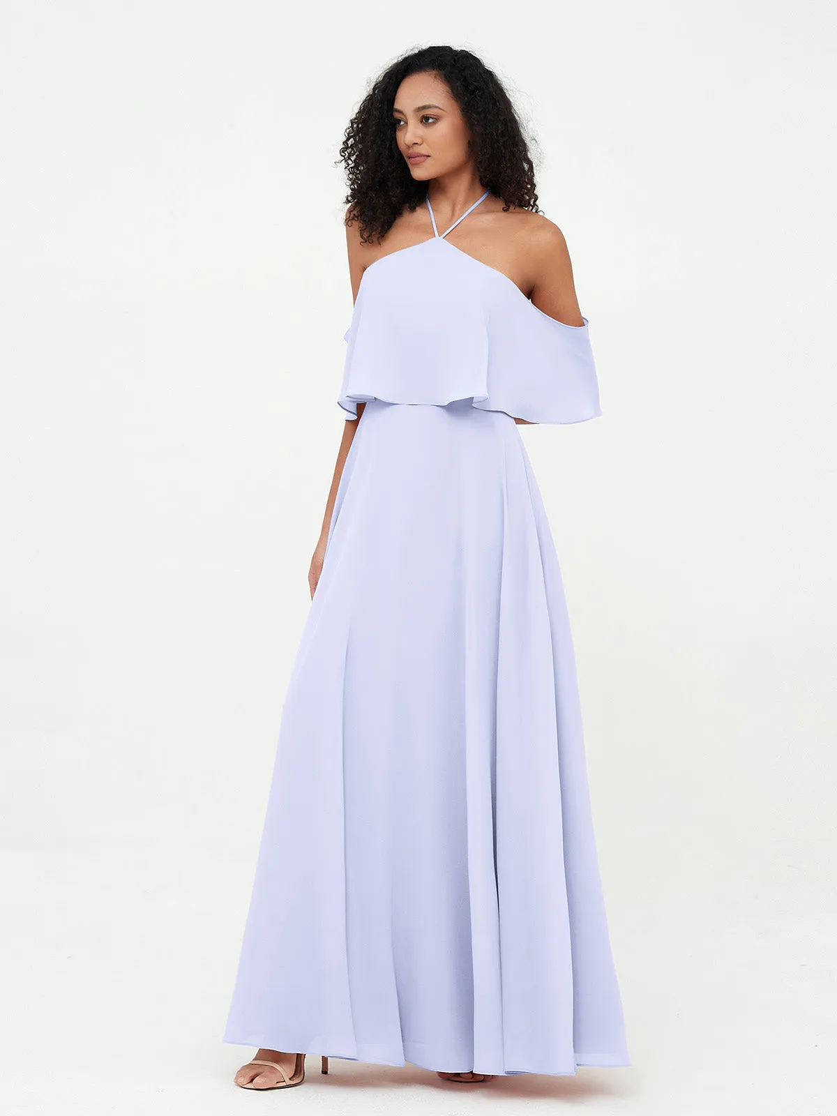 Halter Off the Shoulder Max Dresses with Pockets-Lavender Plus Size