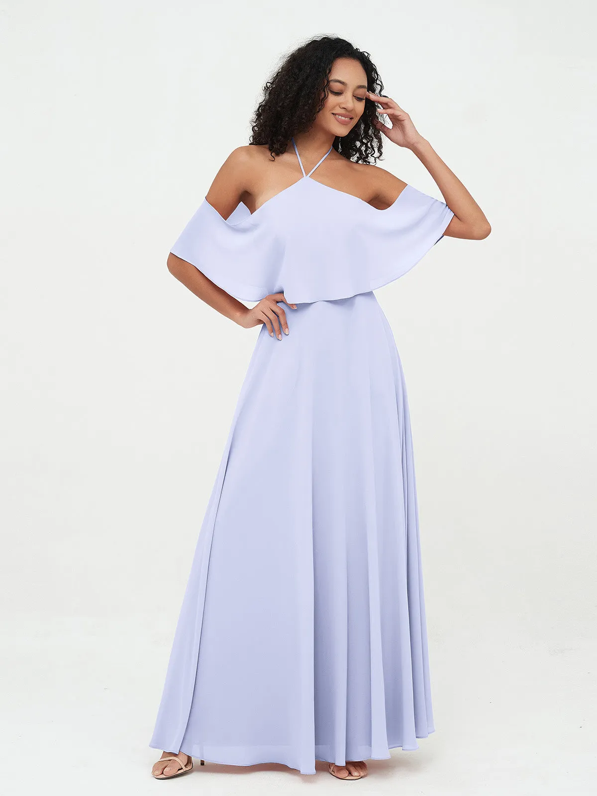 Halter Off the Shoulder Max Dresses with Pockets-Lavender Plus Size