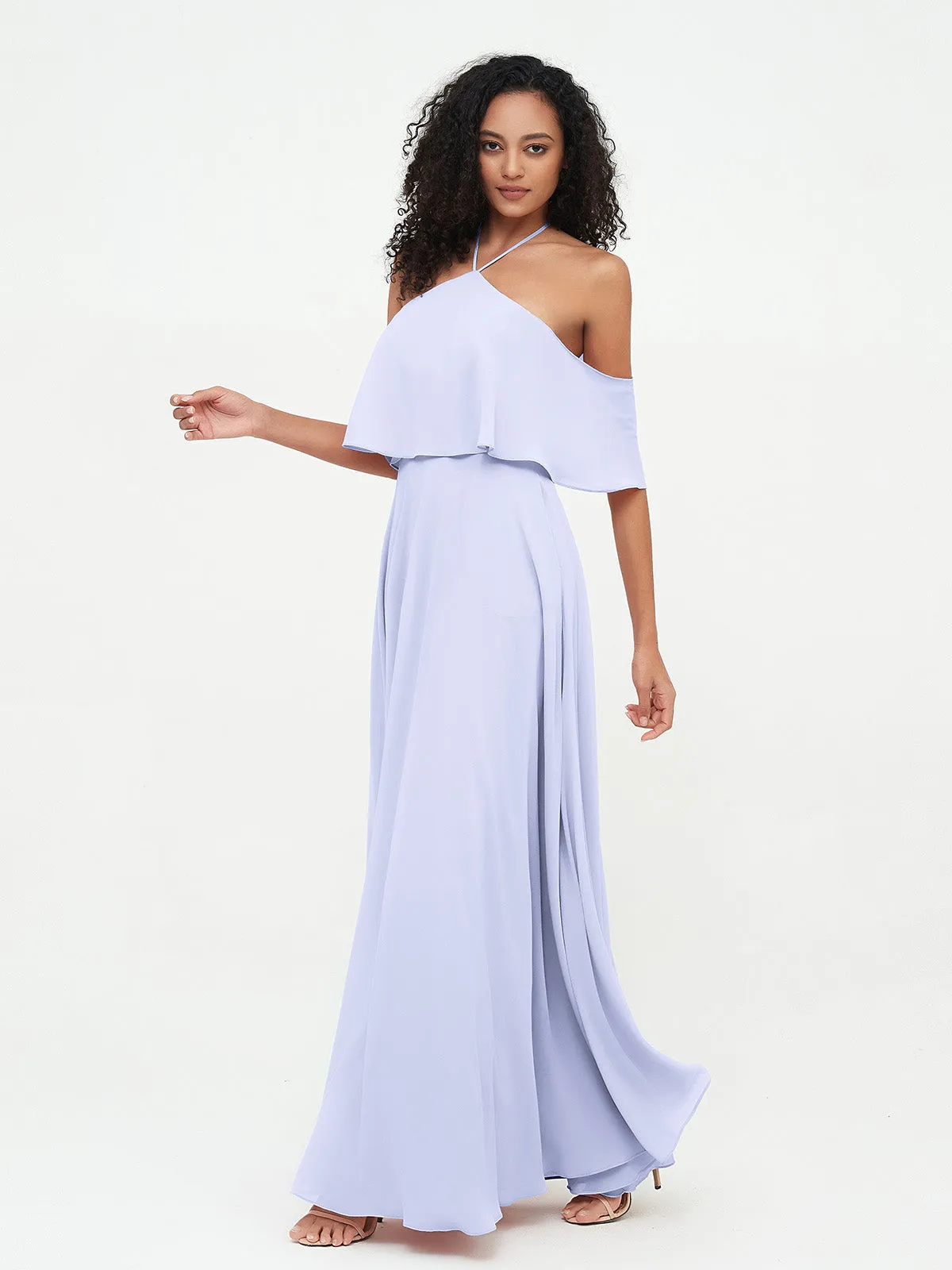 Halter Off the Shoulder Max Dresses with Pockets-Lavender Plus Size