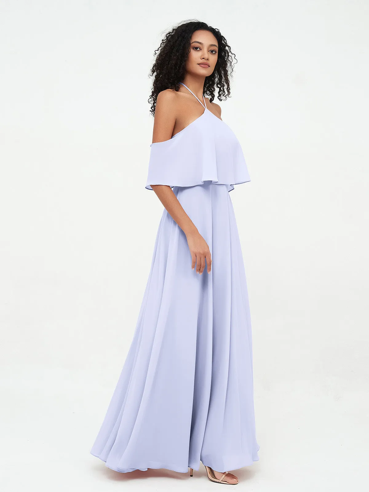 Halter Off the Shoulder Max Dresses with Pockets-Lavender Plus Size