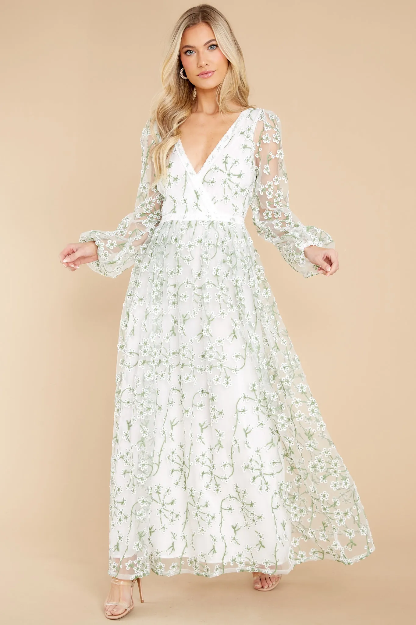 Heavenly Sights Ivory Floral Embroidered Maxi Dress