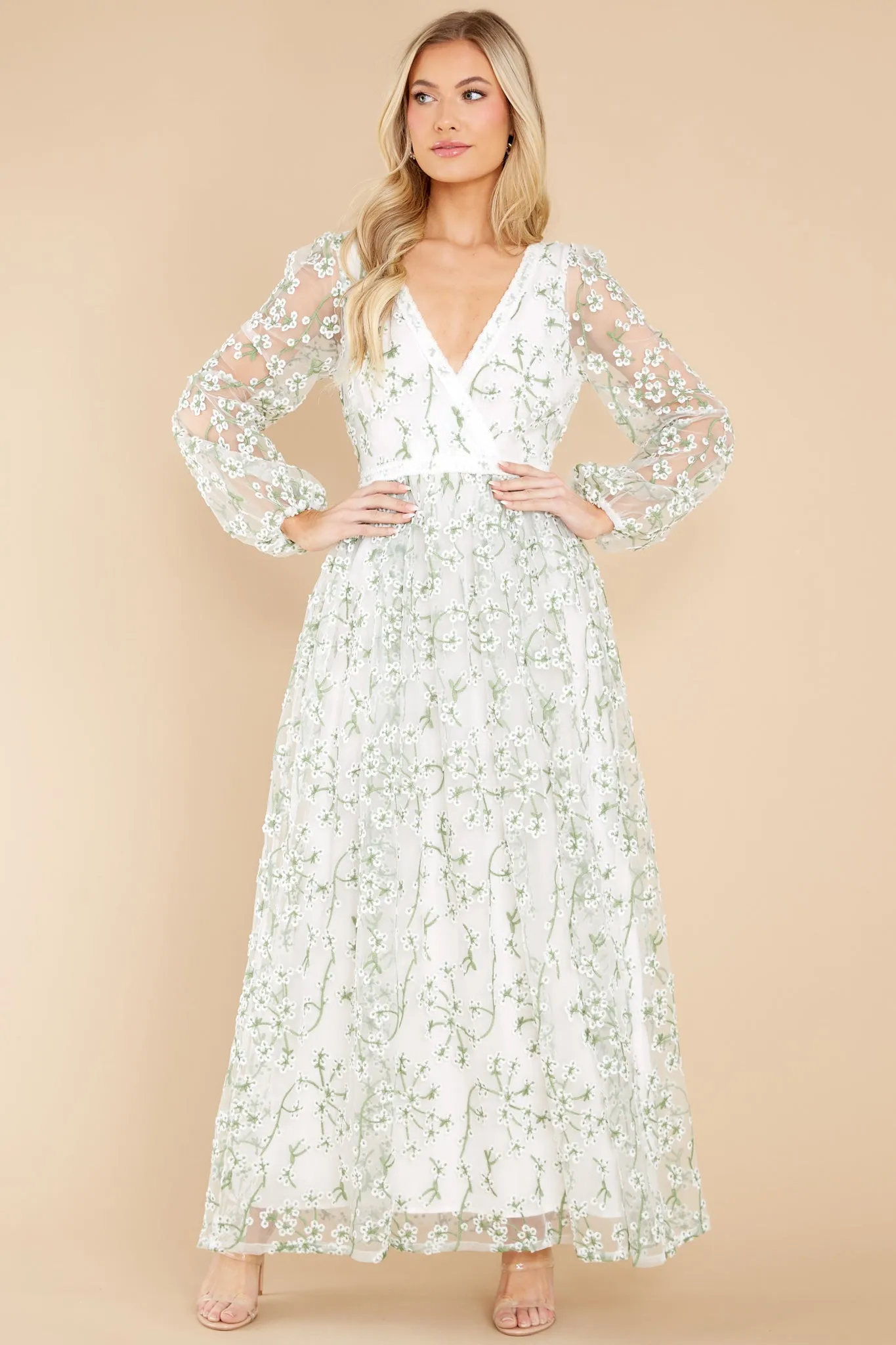 Heavenly Sights Ivory Floral Embroidered Maxi Dress