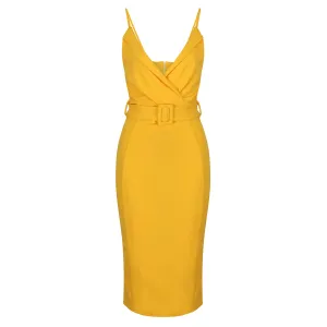 Honey Yellow Strappy Bodycon Wiggle Dress