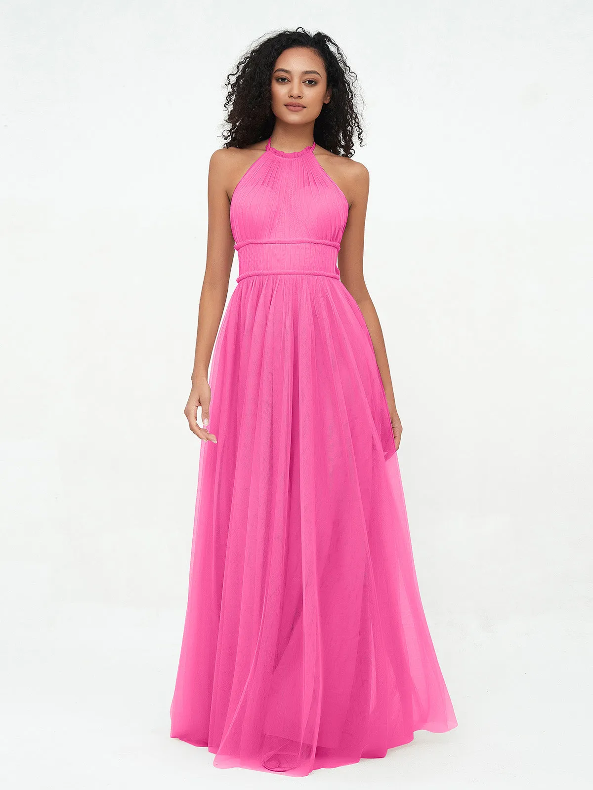 Illusion Halter Tulle Maxi Boho Dresses-Azalea