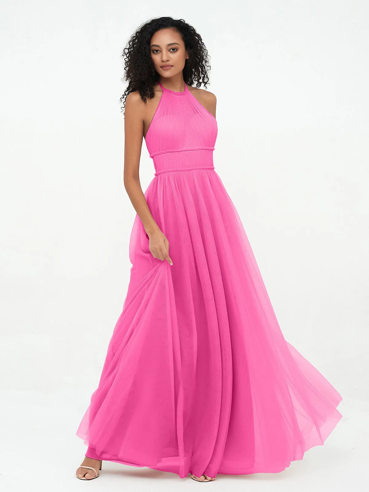 Illusion Halter Tulle Maxi Boho Dresses-Azalea