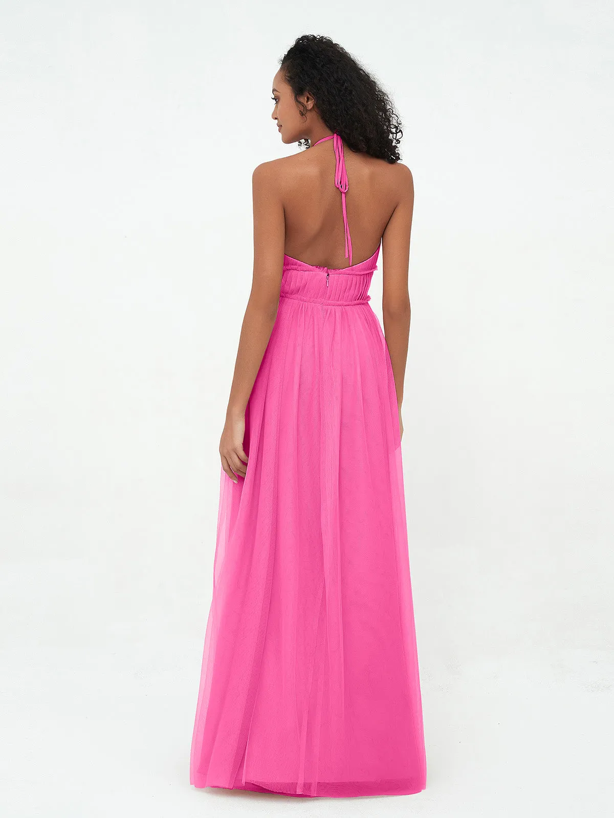 Illusion Halter Tulle Maxi Boho Dresses-Azalea