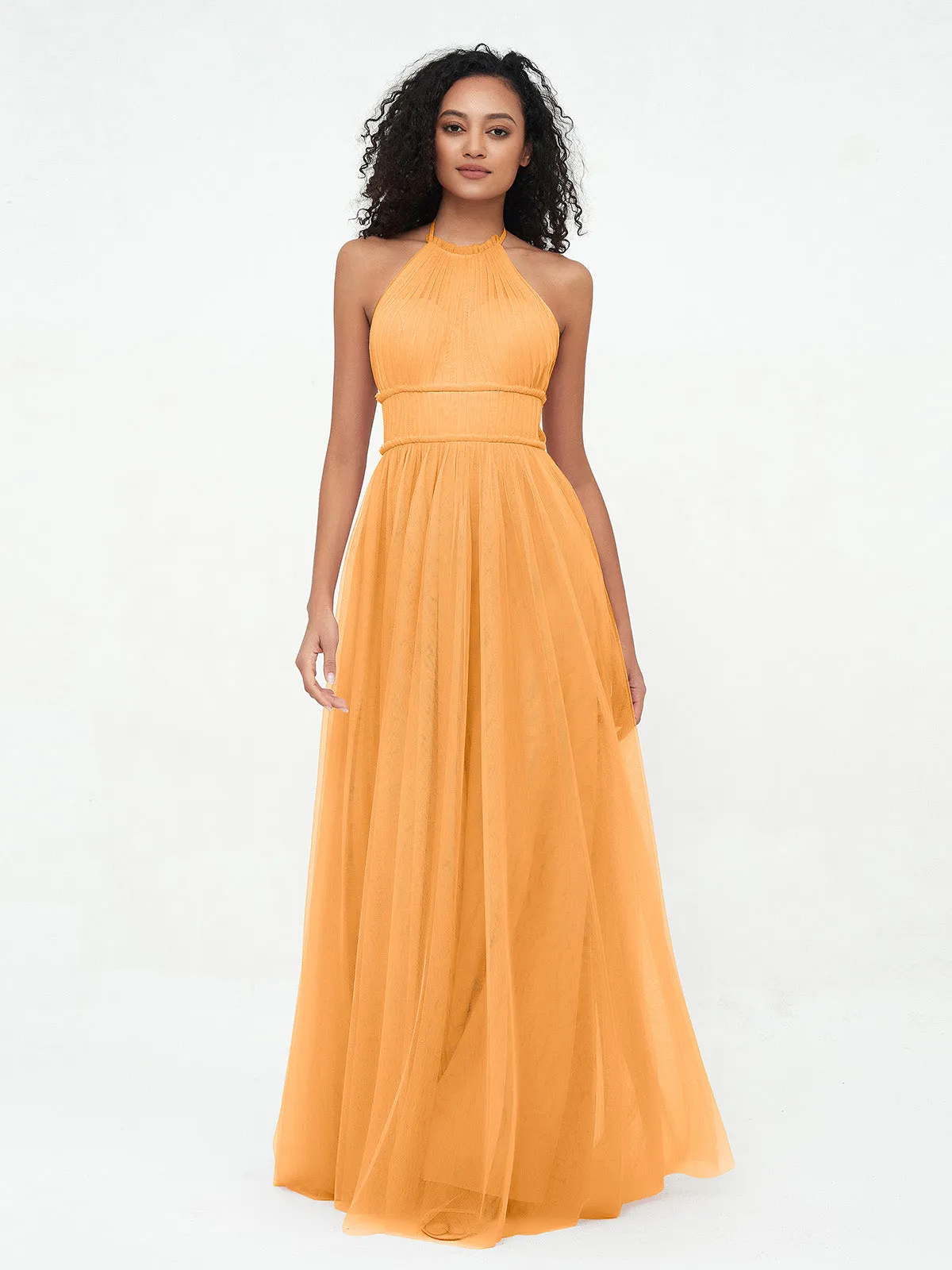 Illusion Halter Tulle Maxi Boho Dresses-Tangerine Plus Size