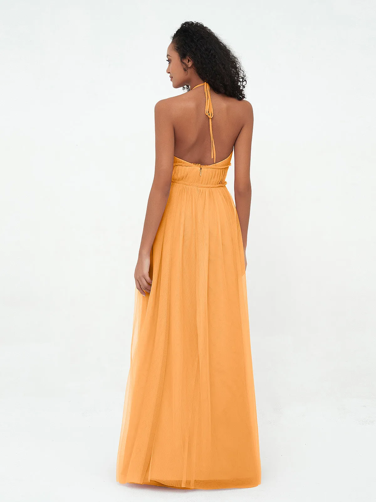 Illusion Halter Tulle Maxi Boho Dresses-Tangerine Plus Size