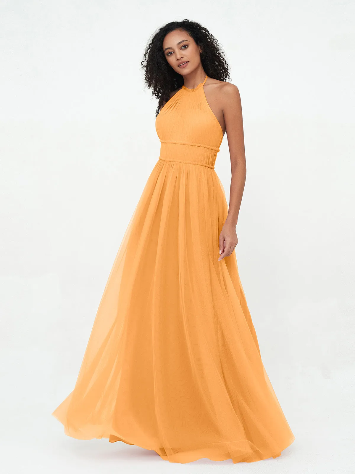 Illusion Halter Tulle Maxi Boho Dresses-Tangerine Plus Size