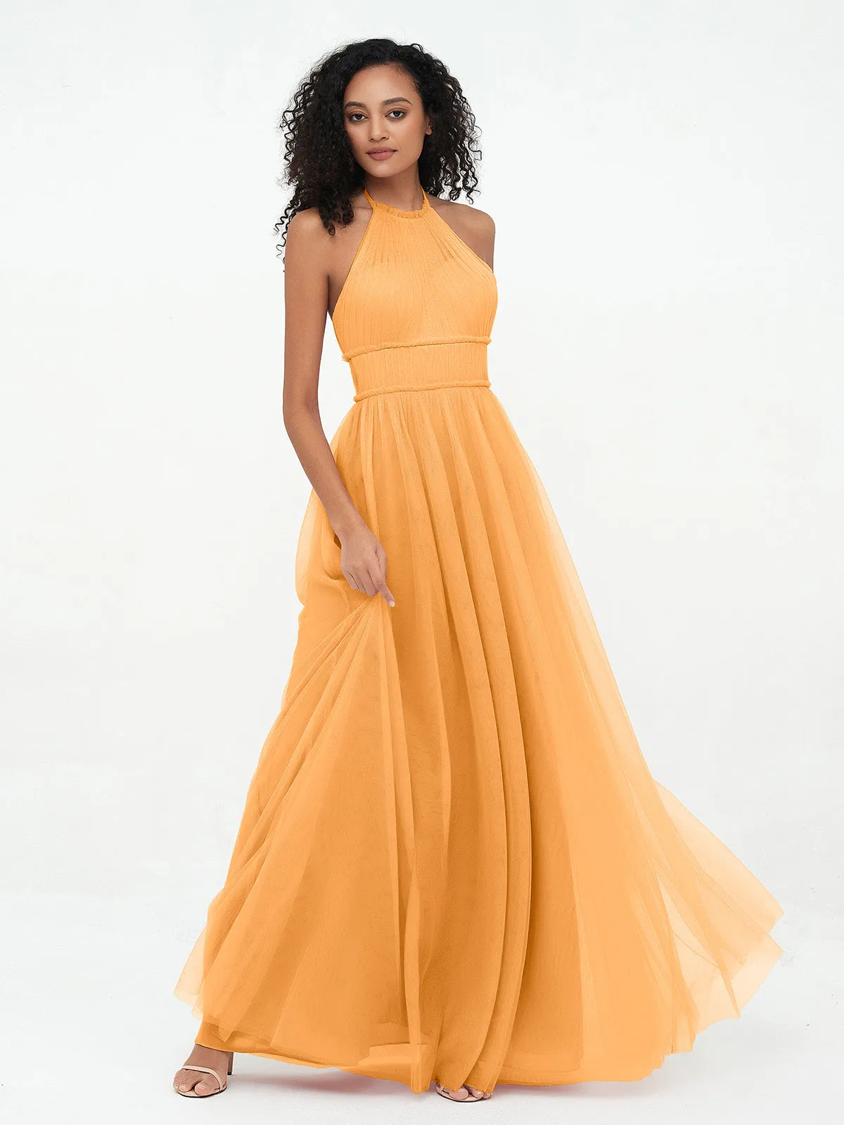 Illusion Halter Tulle Maxi Boho Dresses-Tangerine Plus Size