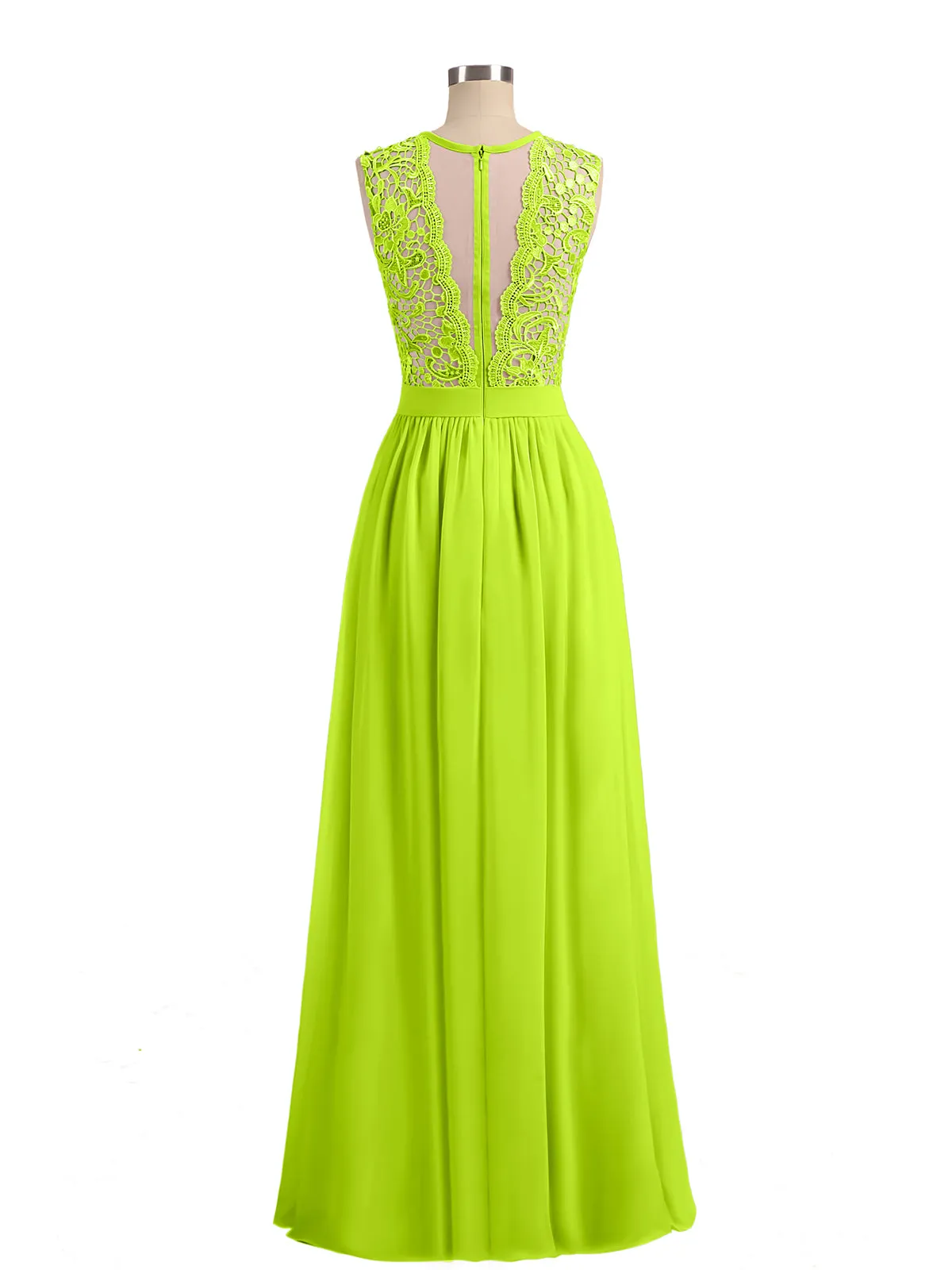 Illusion Neck Chiffon and Lace Dresses Lime Green