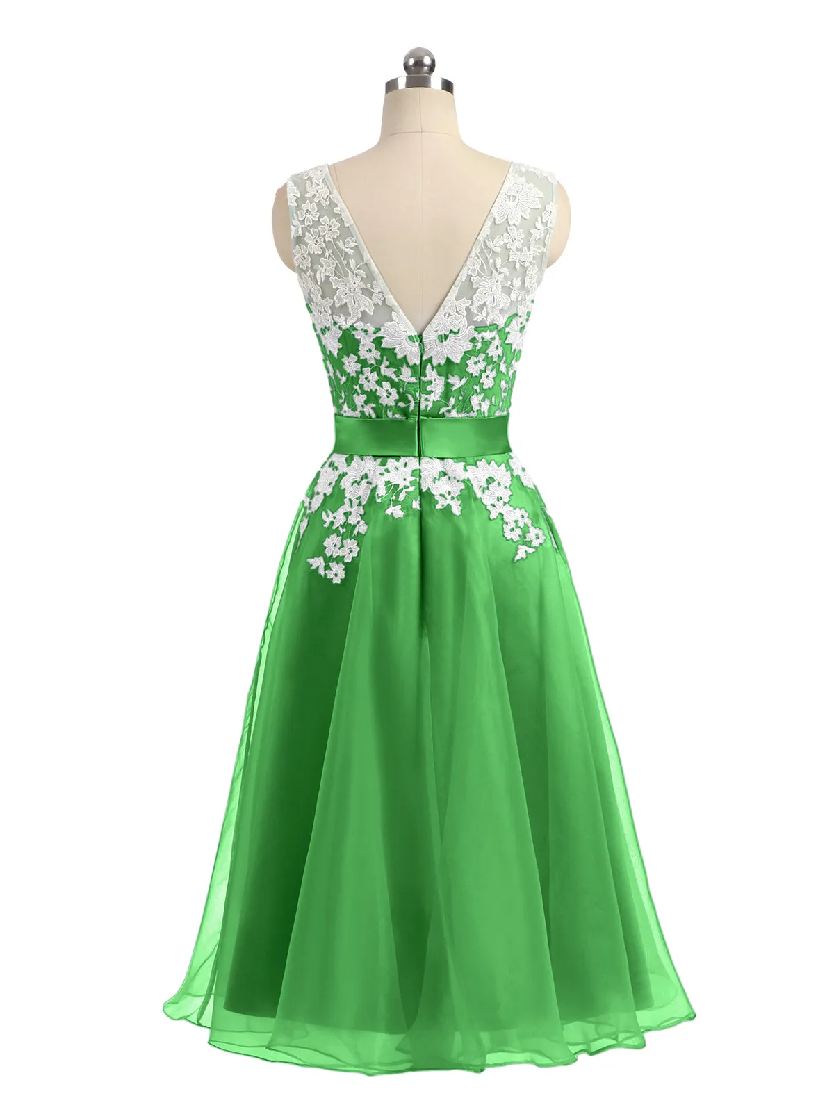 Illusion Neck Organza with Ivory Lace Appliqued Green Plus Size