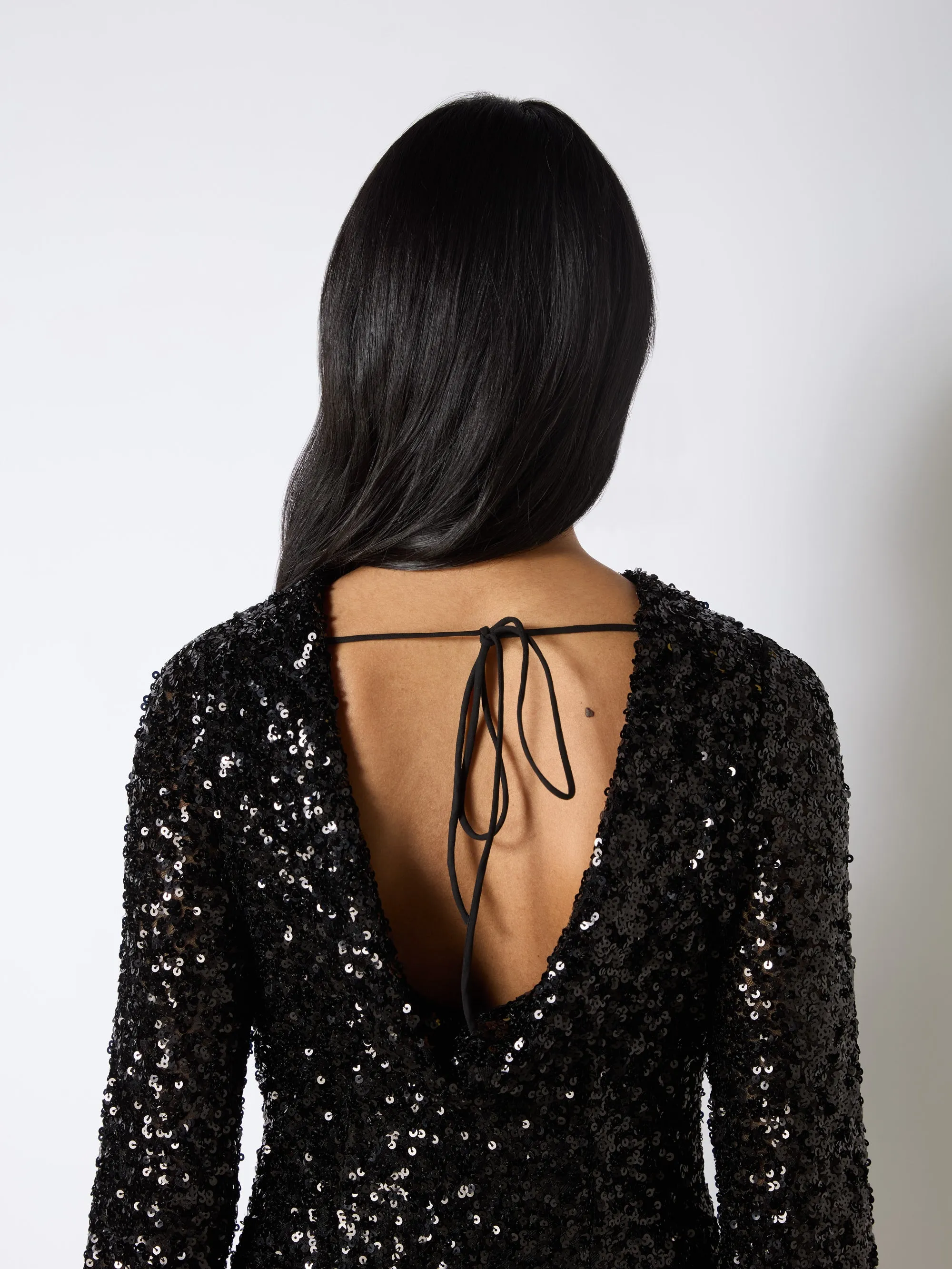 Jessica Black Sequin Tie Back Mini Dress