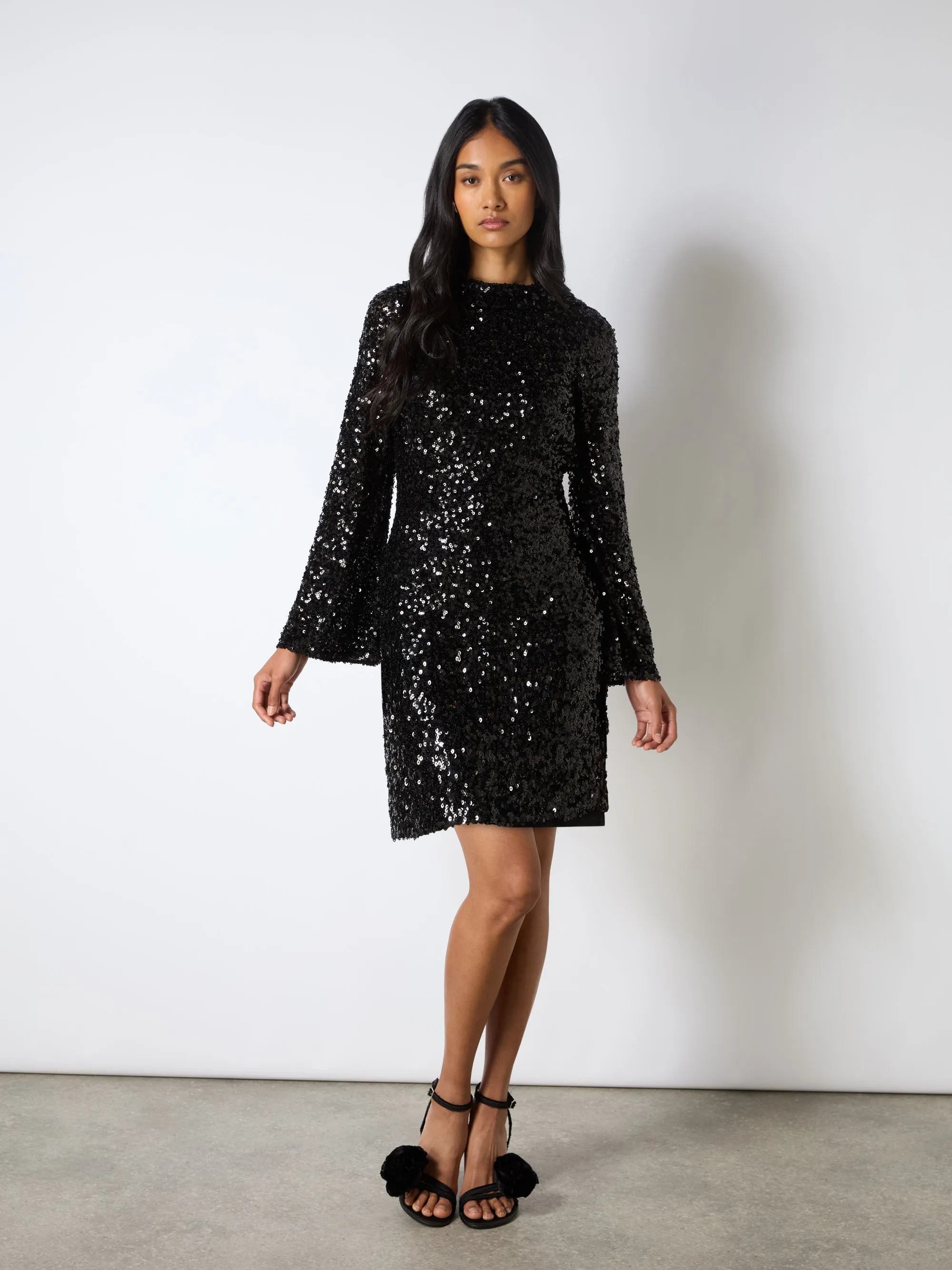 Jessica Black Sequin Tie Back Mini Dress