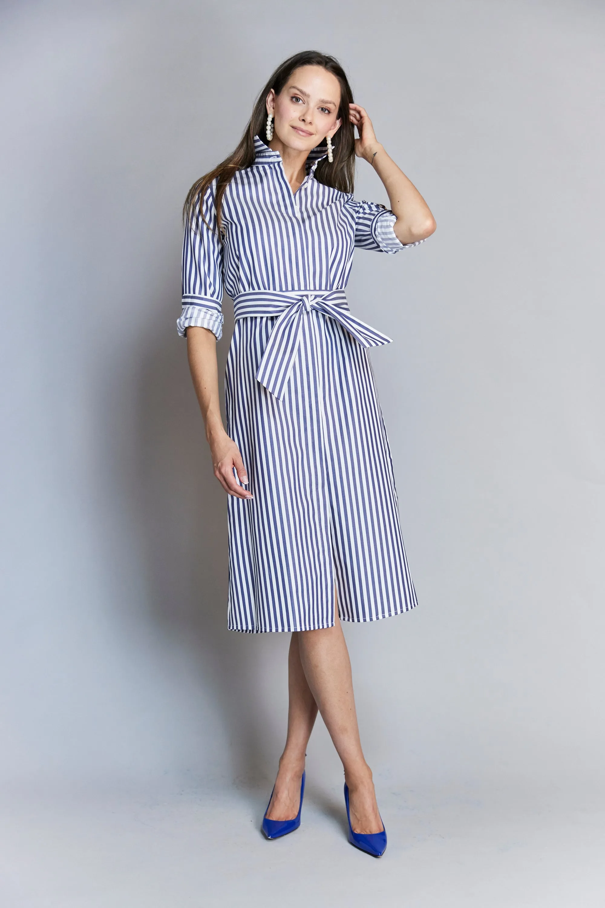 Kate Dress Long Bold Stripe in Navy