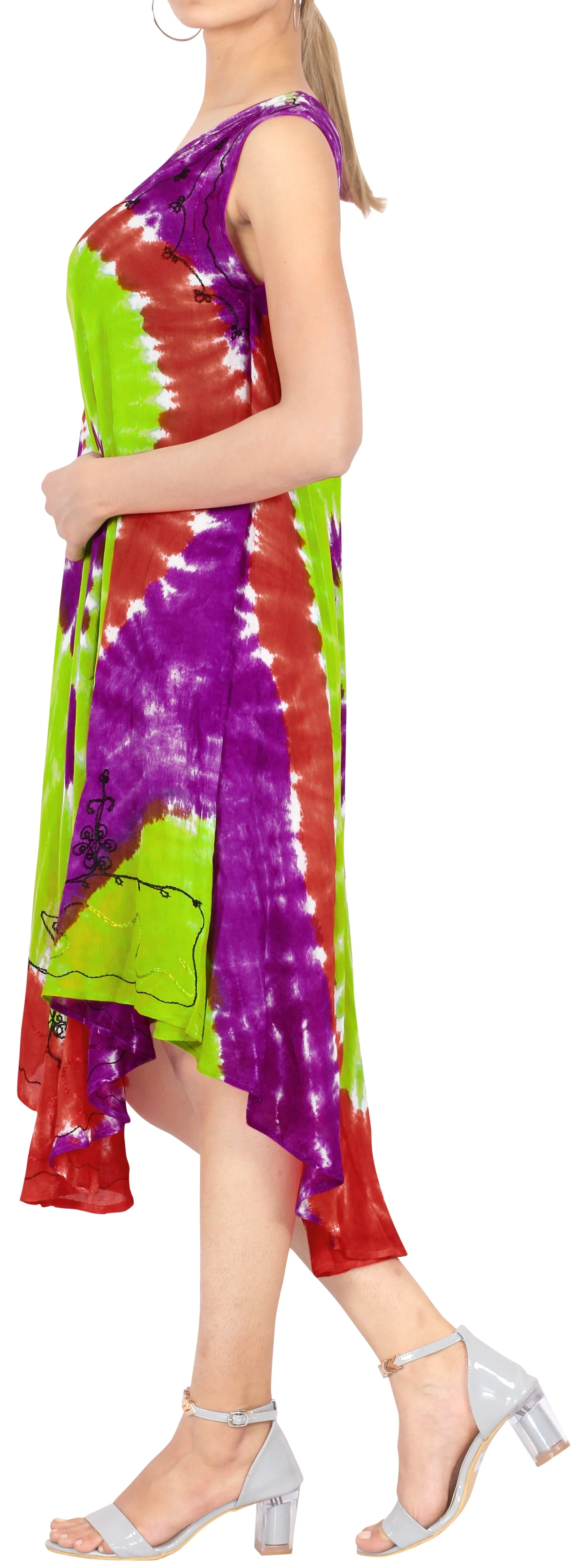 LA LEELA Women's Plus Size Loose Spiral Tie Dye Dress Large-X-Large Multi_AA281