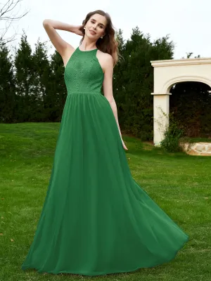 Lace Tulle Bridesmaid Gown Halter Neckline Emerald Plus Size