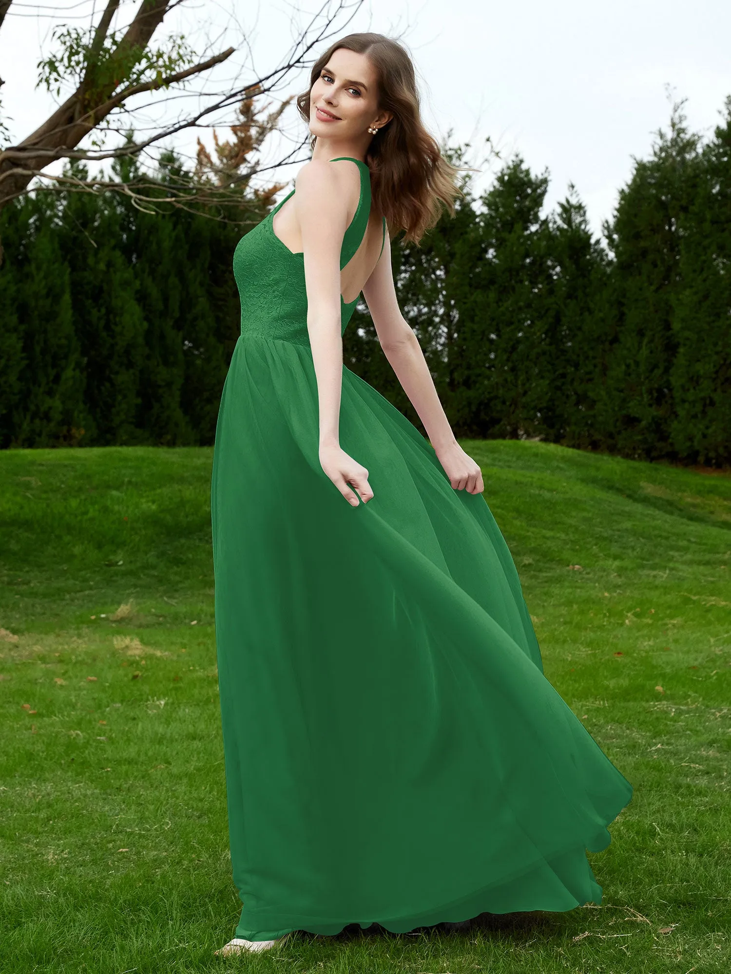 Lace Tulle Bridesmaid Gown Halter Neckline Emerald Plus Size