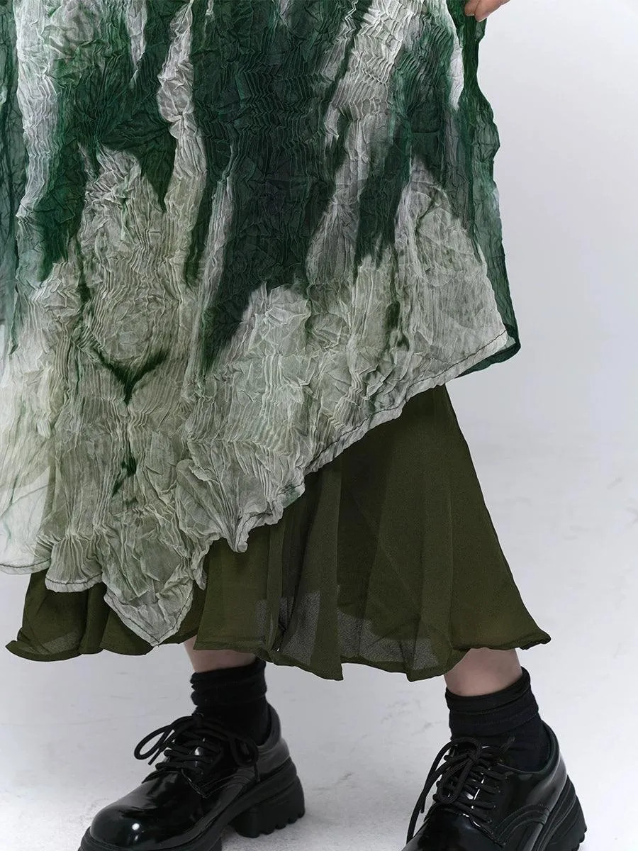 Ladyghost Forest Sprite Layered Maxi Dress - Women'S Green Ombre Tie-Dye Slip Dress With Asymmetrical Hem