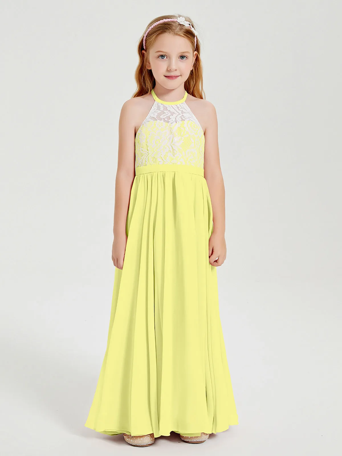 Long Chiffon Bridesmaid Dresses Lace Top Daffodil