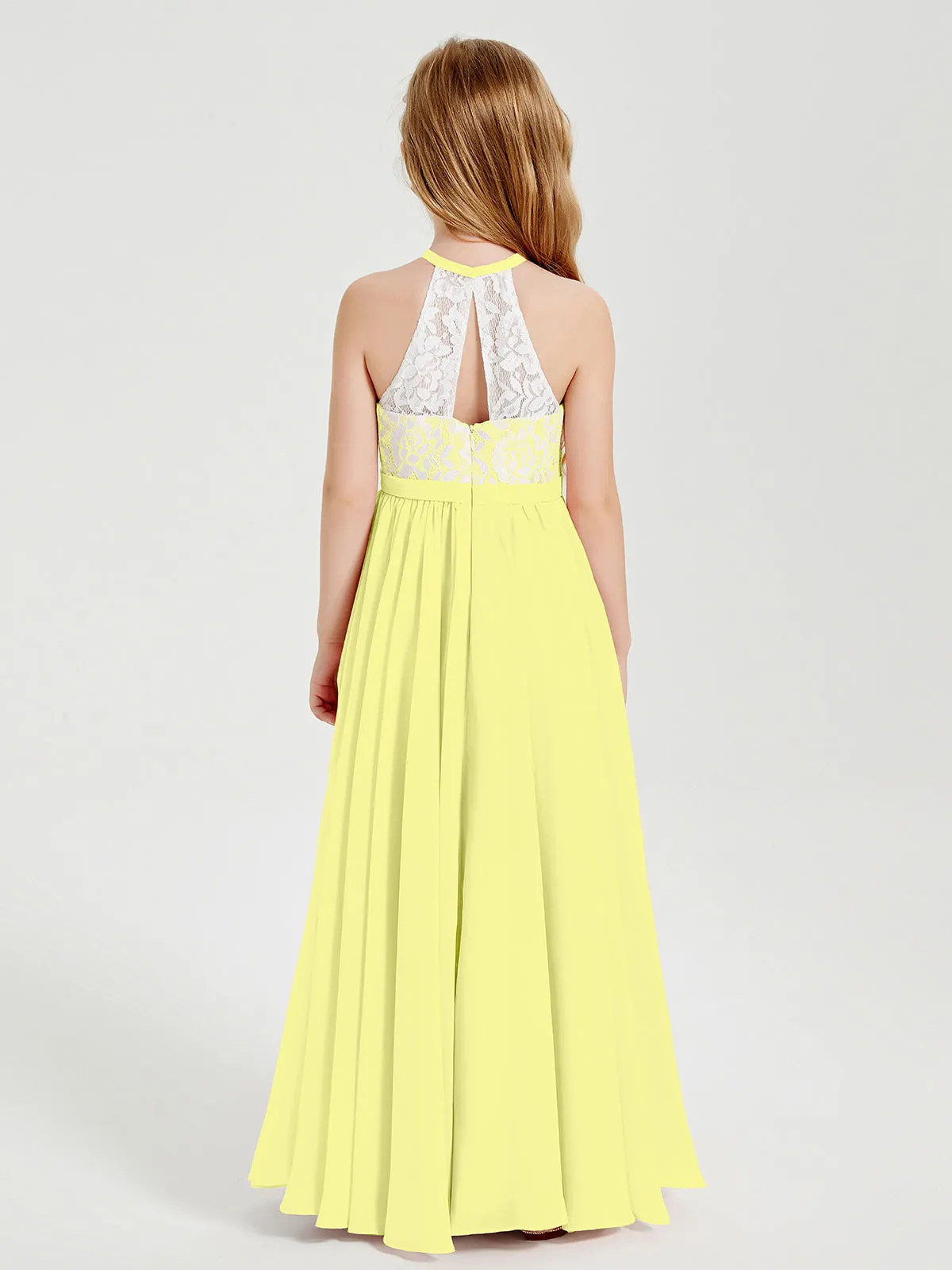 Long Chiffon Bridesmaid Dresses Lace Top Daffodil