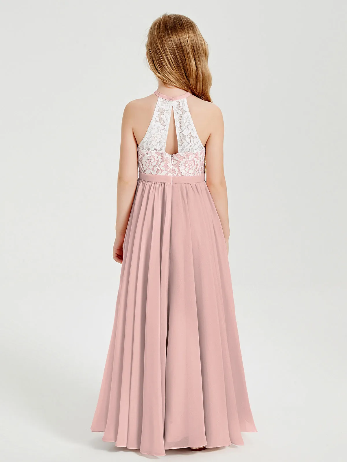 Long Chiffon Bridesmaid Dresses Lace Top Dusty Rose