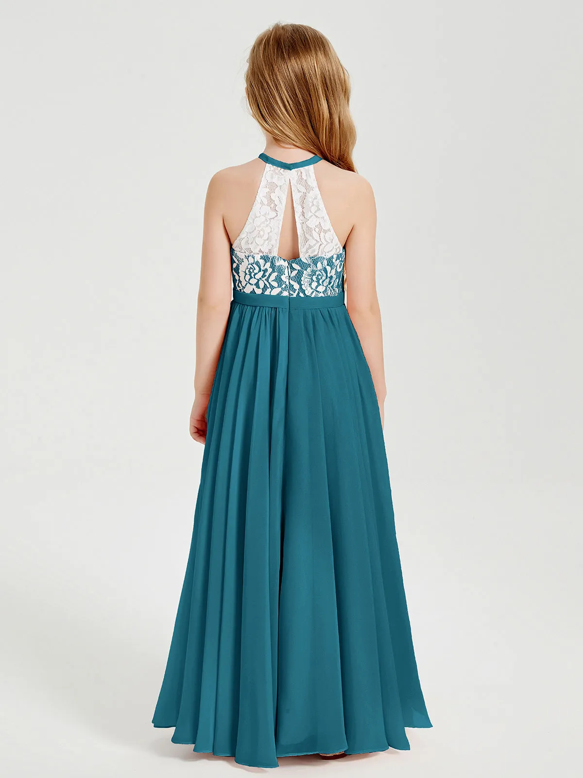 Long Chiffon Bridesmaid Dresses Lace Top Ink Blue