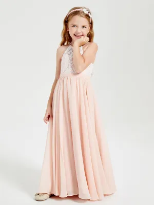 Long Chiffon Bridesmaid Dresses Lace Top Pearl Pink