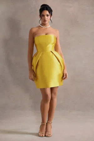 Lovebug | Mustard Bandeau Mini Dress With Tulip Skirt