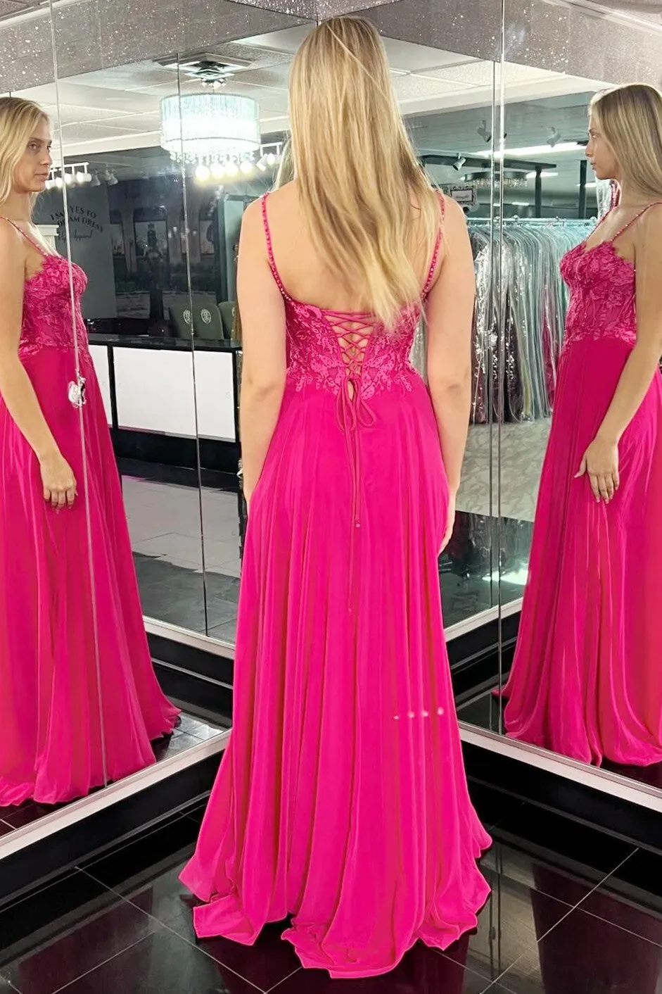 Magenta Appliques Sweetheart A-Line Long Prom Dress with Slit