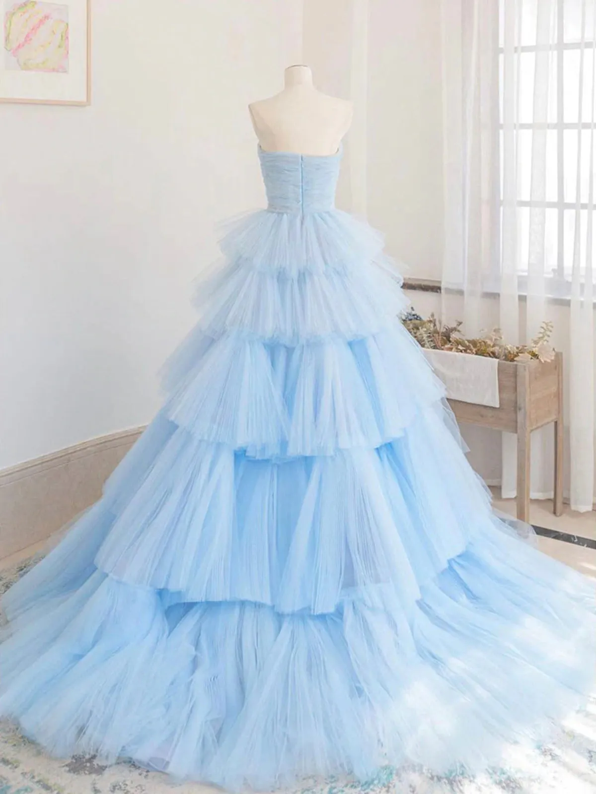 Makenzie |A line Strapless Tiered Tulle Prom Dress