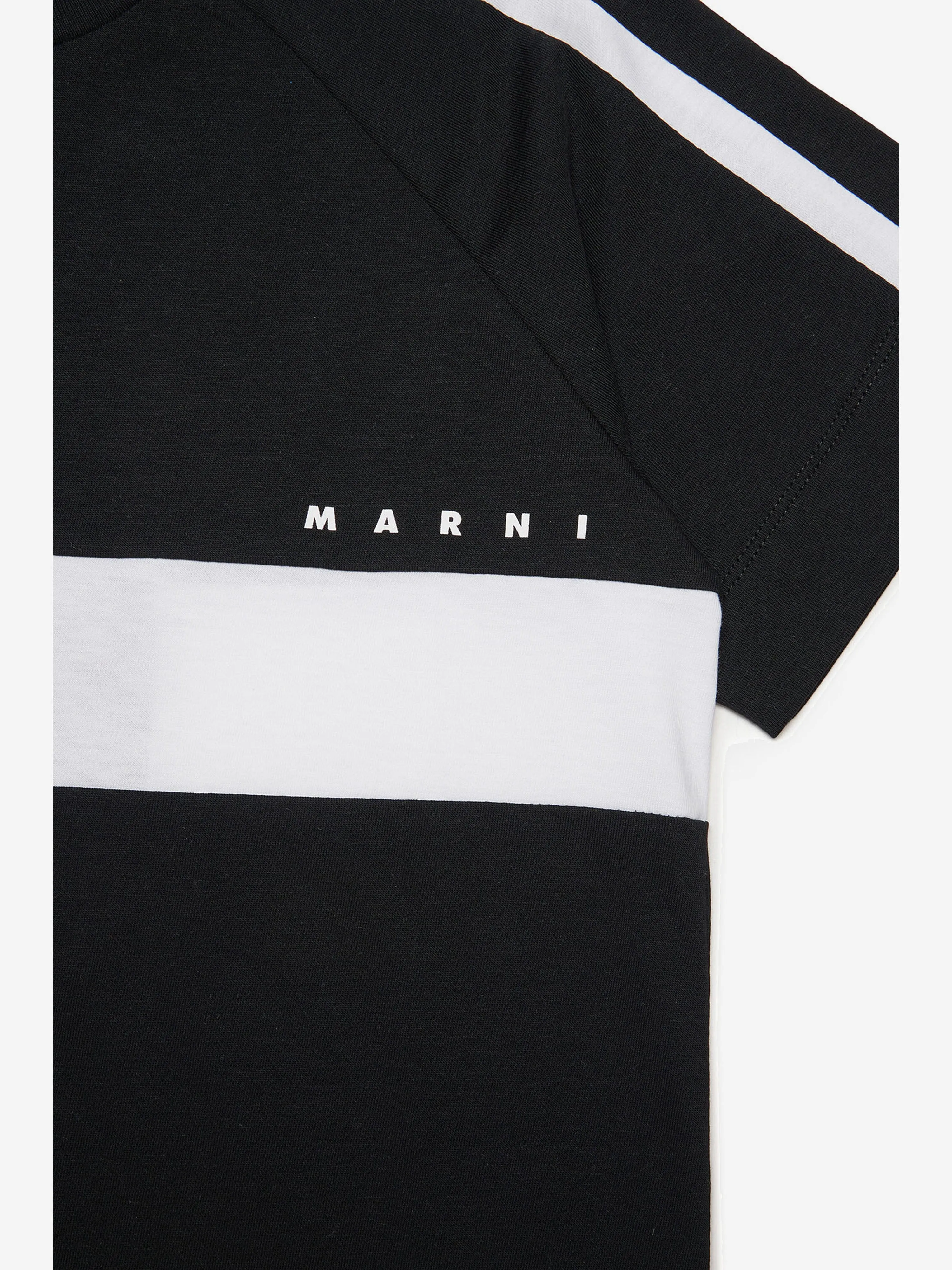 MARNI Girls Striped Logo T-Shirt Dress in Black