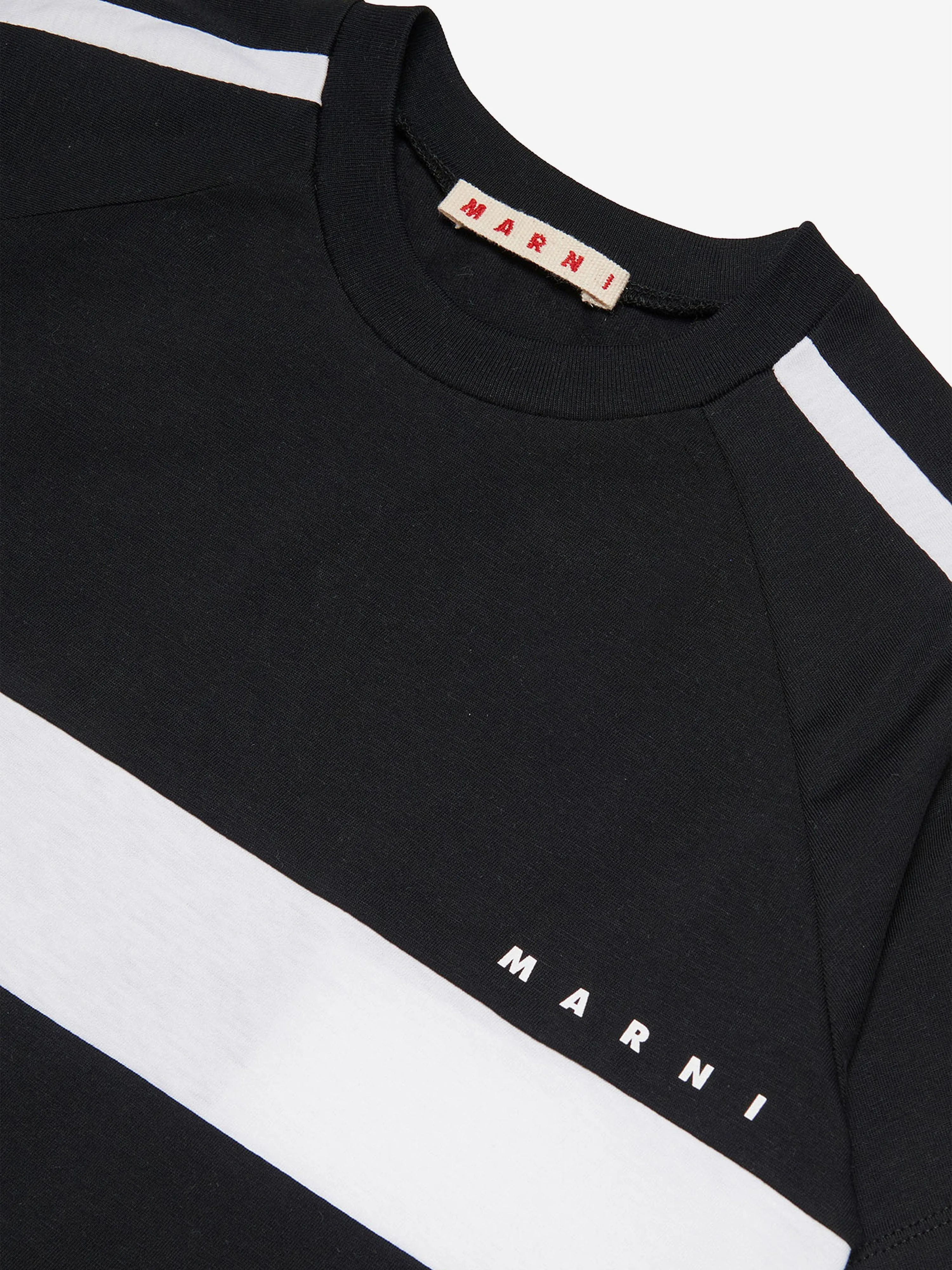 MARNI Girls Striped Logo T-Shirt Dress in Black